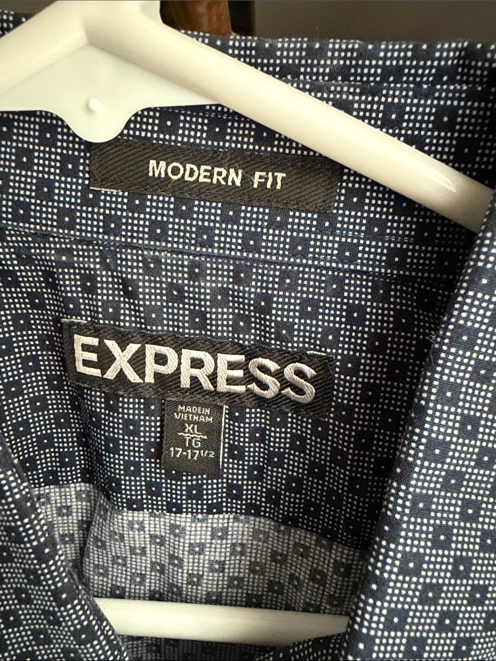 Express Navy Dot-Print Modern Fit Button-Down Shirt